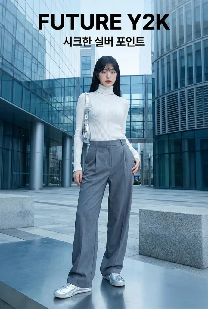 오니츠카 타이거 멕시코 66 실버 코디, 와이드 팬츠 운동화 매치, Y2K 패션 신발