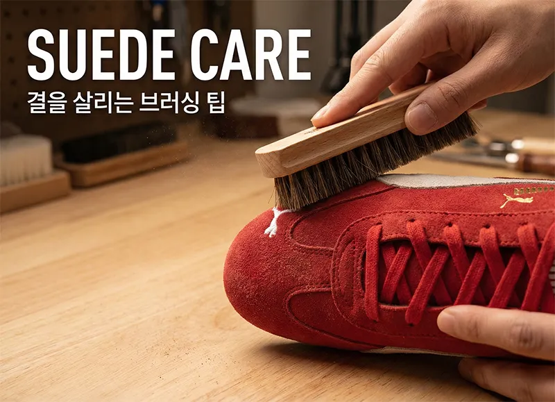 푸마 스피드캣의 스웨이드 소재를 전용 솔로 관리하는 모습
